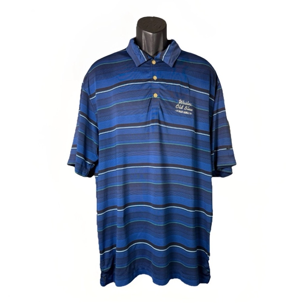 Wailea Old Blue Maui Hawaii Golf Club Nike Fit Dry Blue Striped Polo Size Large